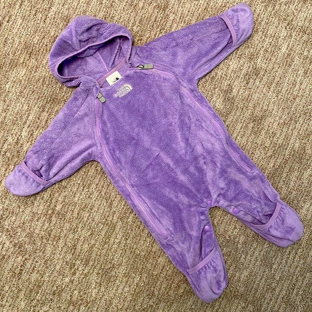 Purple 3-6 month winter jumpsuit, Good condition